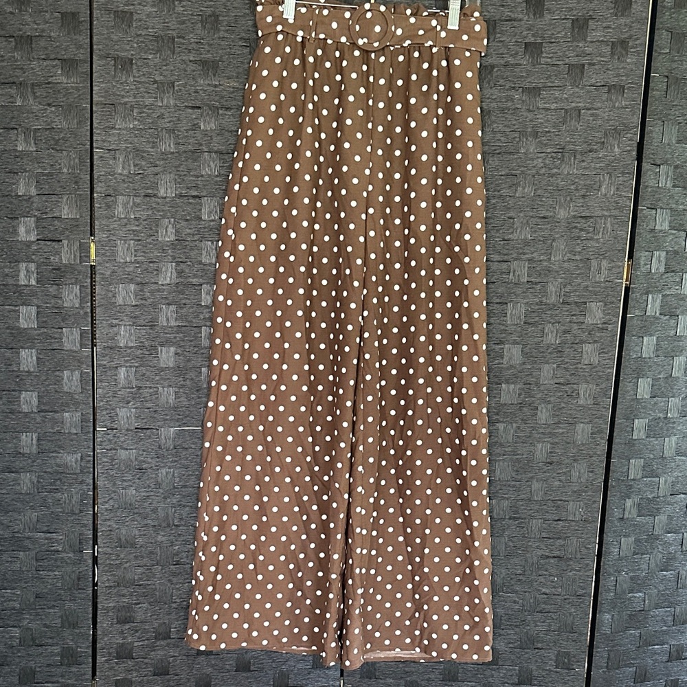 Entro Brown Polka Dot Wide-Leg Pants - Size M